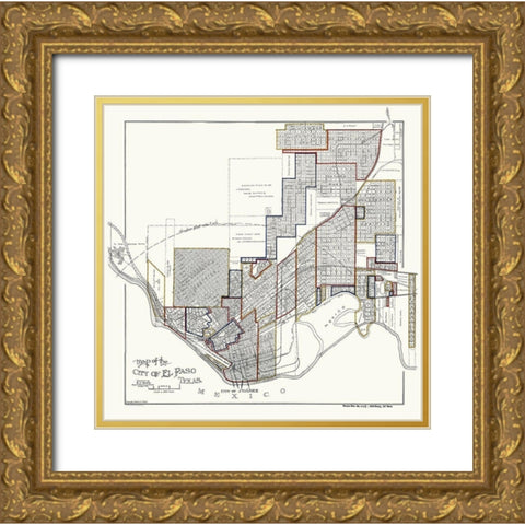 El Paso Texas - Baer 1906 Gold Ornate Wood Framed Art Print with Double Matting by Baer