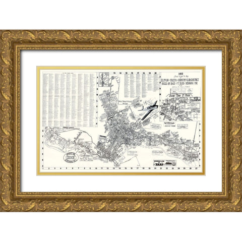 El Paso Texas Street Guide - Newman 1952 Gold Ornate Wood Framed Art Print with Double Matting by Newman