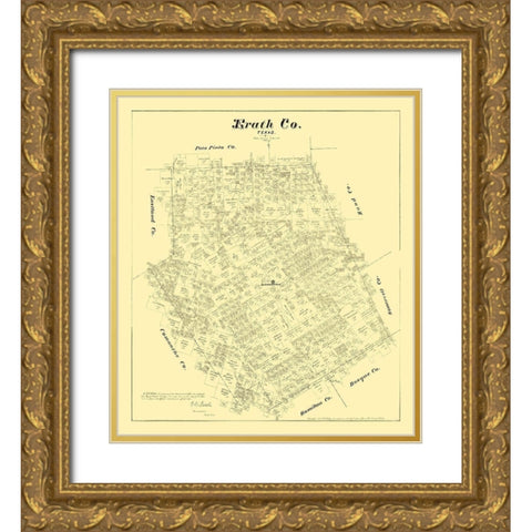 Erath County Texas - Walsh 1879 Gold Ornate Wood Framed Art Print with Double Matting by Walsh