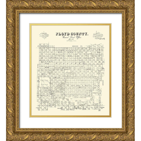 Floyd County Texas - McGaughey 1892 Gold Ornate Wood Framed Art Print with Double Matting by McGaughey
