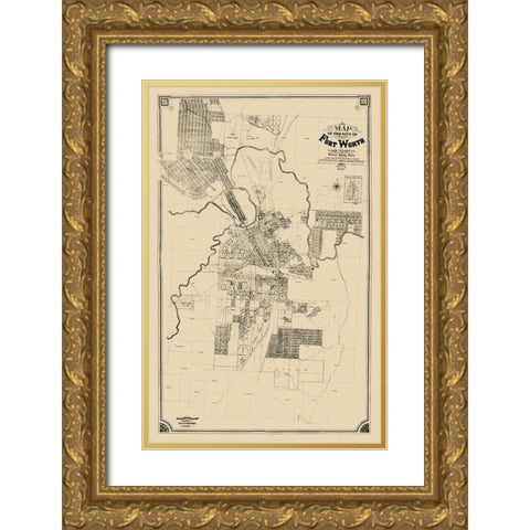 Fort Worth Texas - King 1888 Gold Ornate Wood Framed Art Print with Double Matting by King