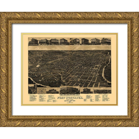 Fort Worth Texas - Beck 1885 Gold Ornate Wood Framed Art Print with Double Matting by Beck