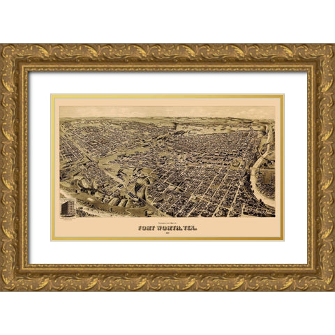 Fort Worth Texas - Wellge 1891 Gold Ornate Wood Framed Art Print with Double Matting by Wellge