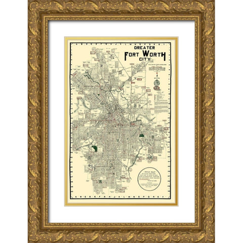 Fort Worth Texas - Rogers 1920 Gold Ornate Wood Framed Art Print with Double Matting by Rogers