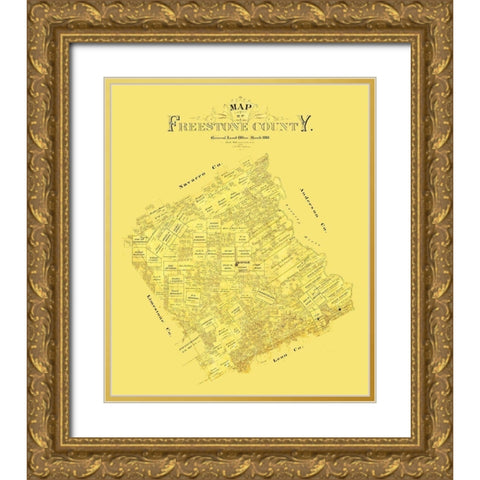Freestone County Texas - Blau 1888 Gold Ornate Wood Framed Art Print with Double Matting by Blau
