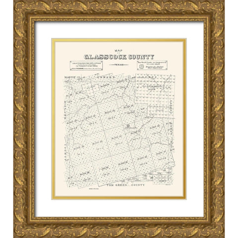 Glasscock County Texas - 1890 Gold Ornate Wood Framed Art Print with Double Matting by Unknown