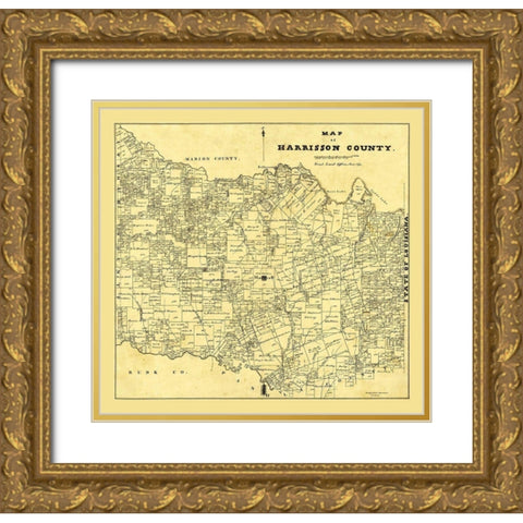 Harrison County Texas - 1871 Gold Ornate Wood Framed Art Print with Double Matting by Unknown