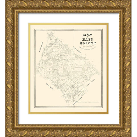 Hays County Texas - Walsh 1880 Gold Ornate Wood Framed Art Print with Double Matting by Walsh