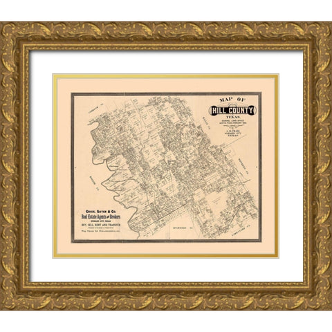 Hill County Texas - Craig 1886  Gold Ornate Wood Framed Art Print with Double Matting by Craig