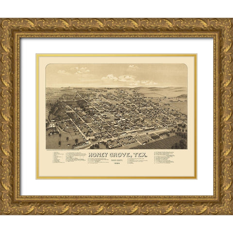 Honey Grove Texas - Norris 1886 Gold Ornate Wood Framed Art Print with Double Matting by Norris