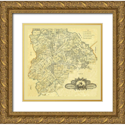 Houston County Texas - 1868 Gold Ornate Wood Framed Art Print with Double Matting by Unknown