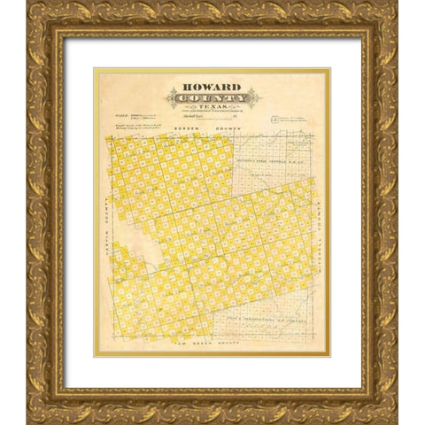 Howard County Texas - Marshall 1870 Gold Ornate Wood Framed Art Print with Double Matting by Marshall