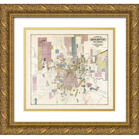 Houston Texas - Whitty 1895  Gold Ornate Wood Framed Art Print with Double Matting by Whitty
