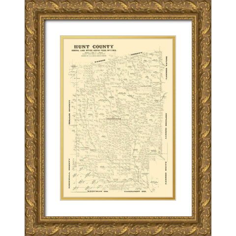 Hunt County Texas - Lucas 1873 Gold Ornate Wood Framed Art Print with Double Matting by Lucas