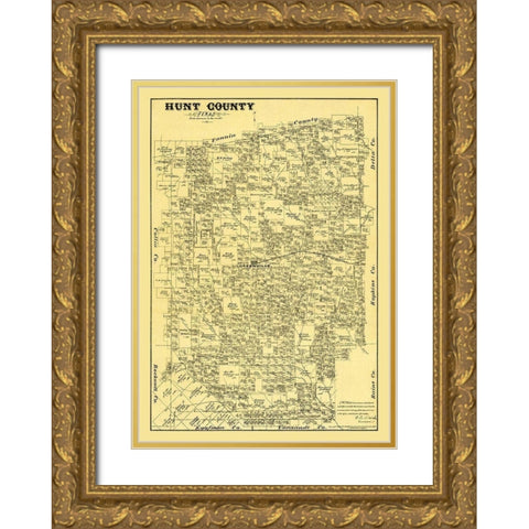 Hunt County Texas - Walsh 1879 Gold Ornate Wood Framed Art Print with Double Matting by Walsh