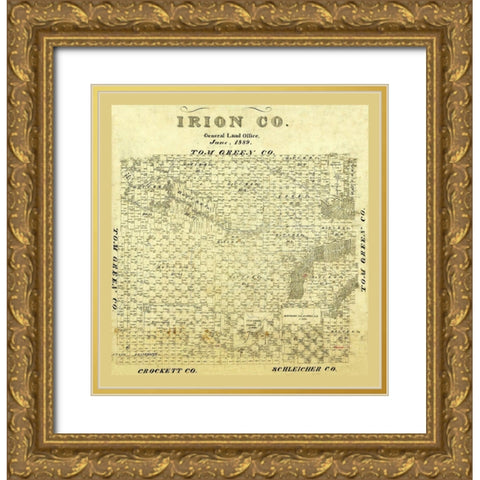 Irion County Texas - 1889 Gold Ornate Wood Framed Art Print with Double Matting by Unknown