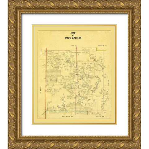 Jack County Texas - 1868 Gold Ornate Wood Framed Art Print with Double Matting by Unknown