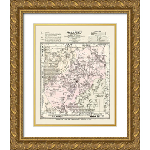 Jack County Texas - Roessler 1876 Gold Ornate Wood Framed Art Print with Double Matting by Roessler