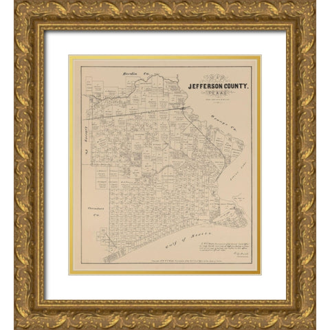 Jefferson County Texas - Walsh 1879 Gold Ornate Wood Framed Art Print with Double Matting by Walsh