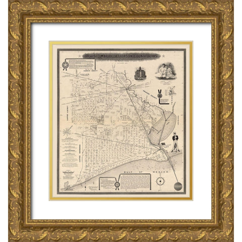 Jefferson County Texas - Higgins 1898  Gold Ornate Wood Framed Art Print with Double Matting by Higgins