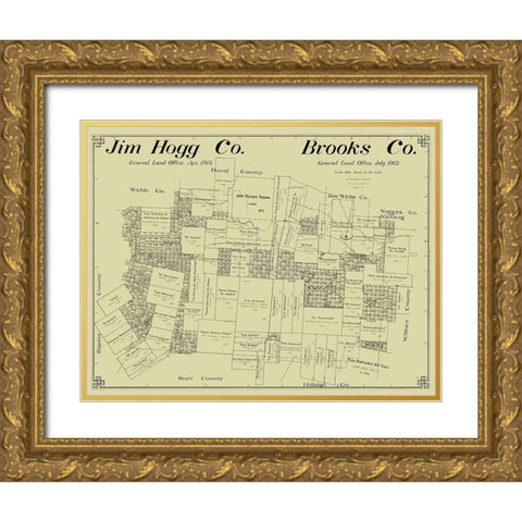 Jim Hogg and Brooks County Texas - McDonald 1912  Gold Ornate Wood Framed Art Print with Double Matting by McDonald