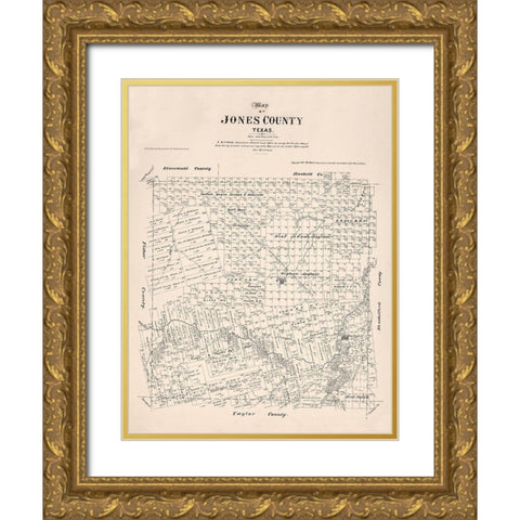 Jones County Texas - Walsh 1879  Gold Ornate Wood Framed Art Print with Double Matting by Walsh
