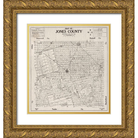Jones County Texas -1880 Gold Ornate Wood Framed Art Print with Double Matting by Unknown