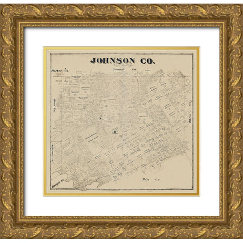 Johnson County Texas -1887 Gold Ornate Wood Framed Art Print with Double Matting by Unknown