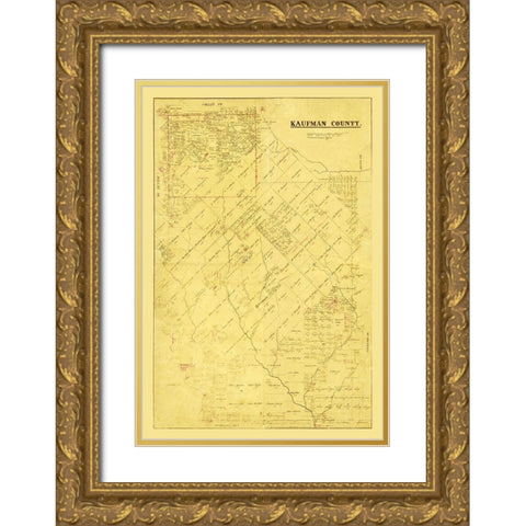 Kaufman County Texas -1871 Gold Ornate Wood Framed Art Print with Double Matting by Unknown