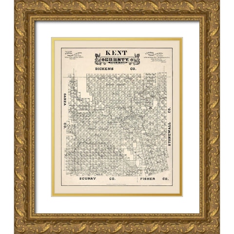 Kent County Texas - Hall 1888  Gold Ornate Wood Framed Art Print with Double Matting by Hall