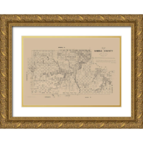 Kimble County Texas - Walsh 1879  Gold Ornate Wood Framed Art Print with Double Matting by Walsh