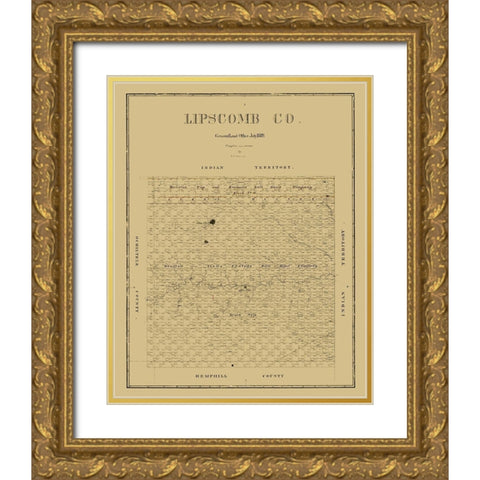 Lipscomb County Texas - Beaumont 1889  Gold Ornate Wood Framed Art Print with Double Matting by Beaumont