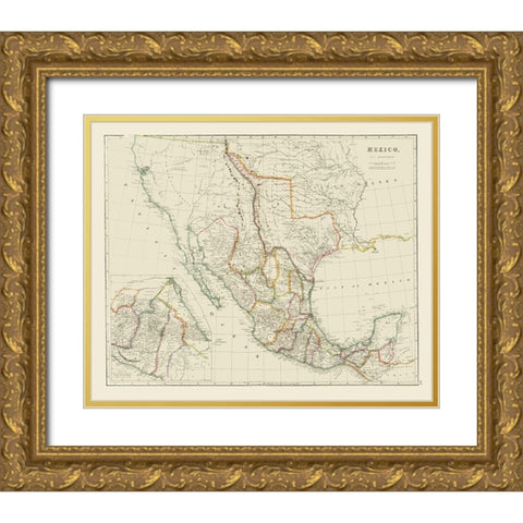 Early Texas - Mexico - Arrowsmith 1844 Gold Ornate Wood Framed Art Print with Double Matting by Arrowsmith