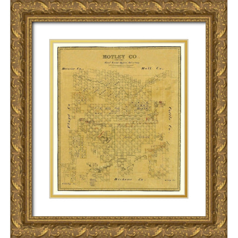 Motley County Texas - Matthews 1879  Gold Ornate Wood Framed Art Print with Double Matting by Matthews