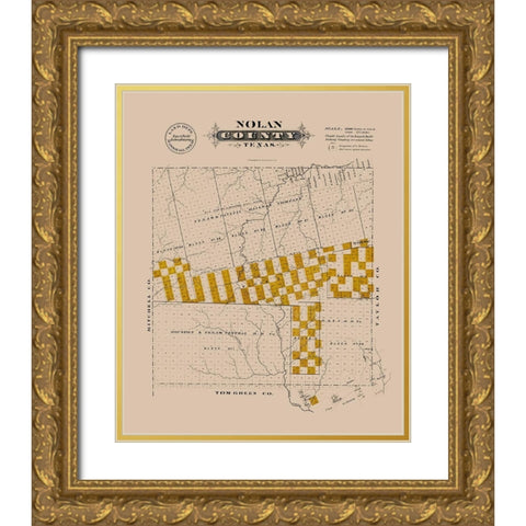 Nolan County Texas - Gast 1870  Gold Ornate Wood Framed Art Print with Double Matting by Gast