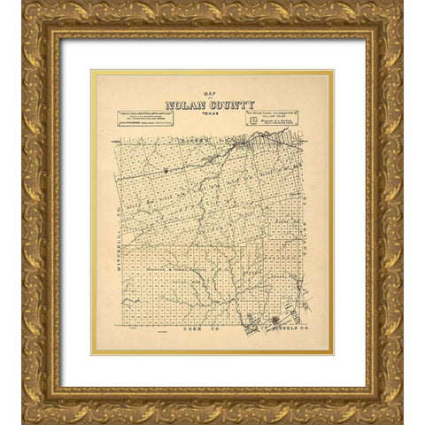 Nolan County Texas -1890 Gold Ornate Wood Framed Art Print with Double Matting by Unknown