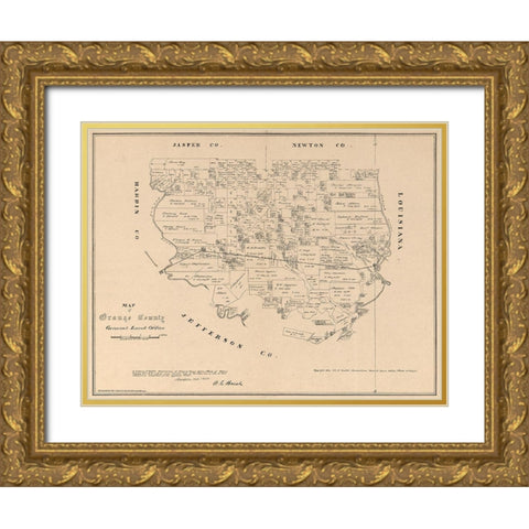 Orange County Texas - Walsh 1880  Gold Ornate Wood Framed Art Print with Double Matting by Walsh