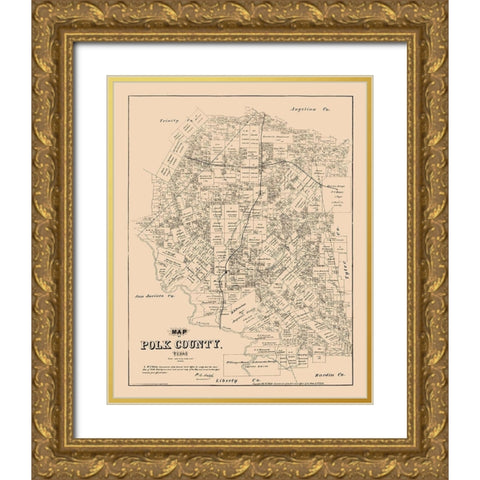 Polk County Texas - Walsh 1879  Gold Ornate Wood Framed Art Print with Double Matting by Walsh
