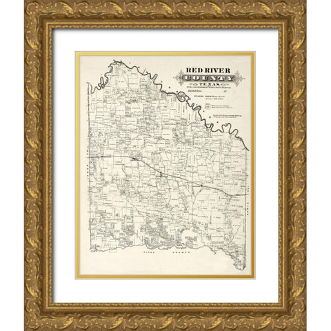 Red River County Texas -1870 Gold Ornate Wood Framed Art Print with Double Matting by Unknown