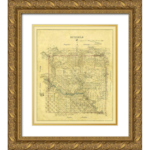 Runnels County Texas -1878 Gold Ornate Wood Framed Art Print with Double Matting by Unknown
