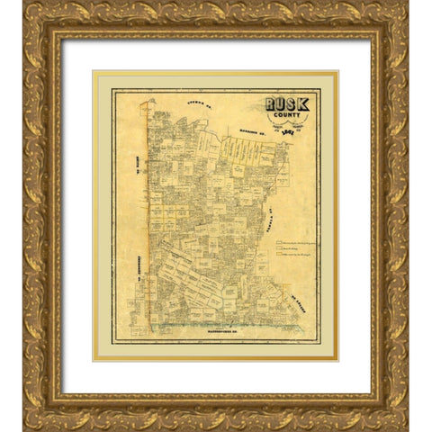 Rusk County Texas - Pressler 1861  Gold Ornate Wood Framed Art Print with Double Matting by Pressler