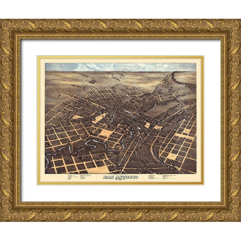 San Antonio Texas - 1873 Gold Ornate Wood Framed Art Print with Double Matting by Unknown