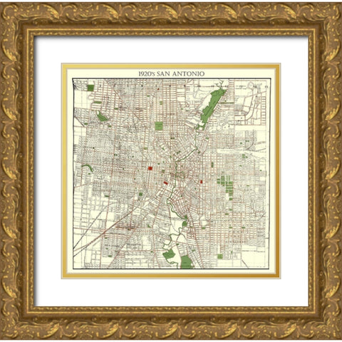 San Antonio Texas - Appler 1920 Gold Ornate Wood Framed Art Print with Double Matting by Appler