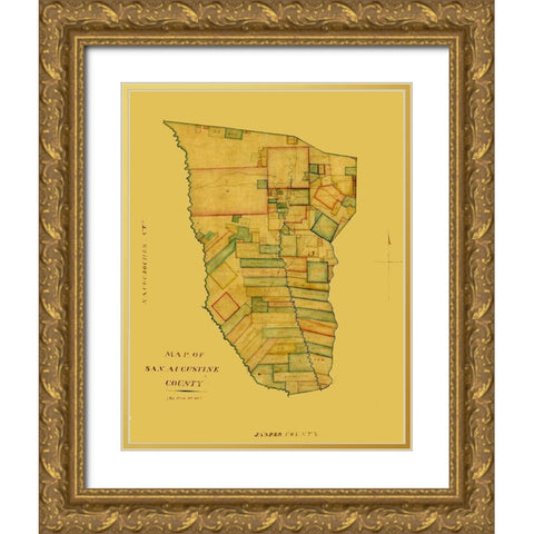 San Augustine County Texas -1839 Gold Ornate Wood Framed Art Print with Double Matting by Unknown