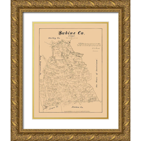 Sabine County Texas - Walsh 1879  Gold Ornate Wood Framed Art Print with Double Matting by Walsh