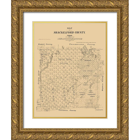 Shackelford County Texas - Walsh 1879  Gold Ornate Wood Framed Art Print with Double Matting by Walsh
