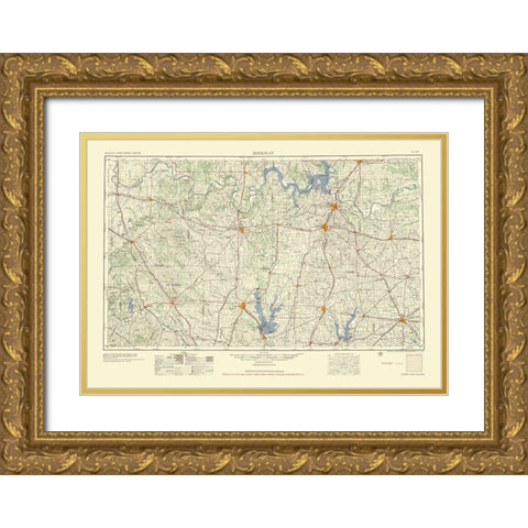 Sherman Texas Quad - USGS 1954 Gold Ornate Wood Framed Art Print with Double Matting by USGS