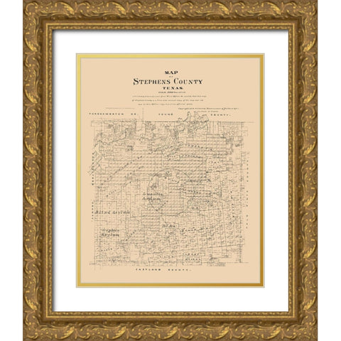 Stephens County Texas - Walsh 1879  Gold Ornate Wood Framed Art Print with Double Matting by Walsh