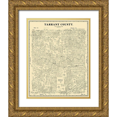 Tarrant Texas Landowner - Land Office 1885 Gold Ornate Wood Framed Art Print with Double Matting by Land Office