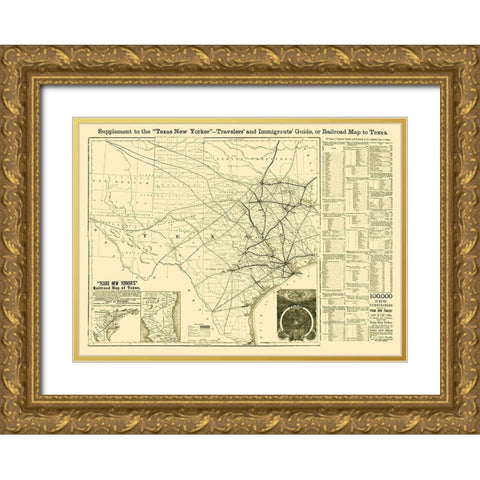 Texas Railroad Guide - Sweet 1874  Gold Ornate Wood Framed Art Print with Double Matting by Sweet